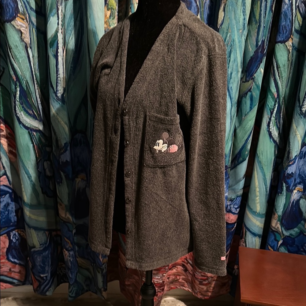 Gray Women's Jacket with Embroidered Mickey Mouse on Pocket